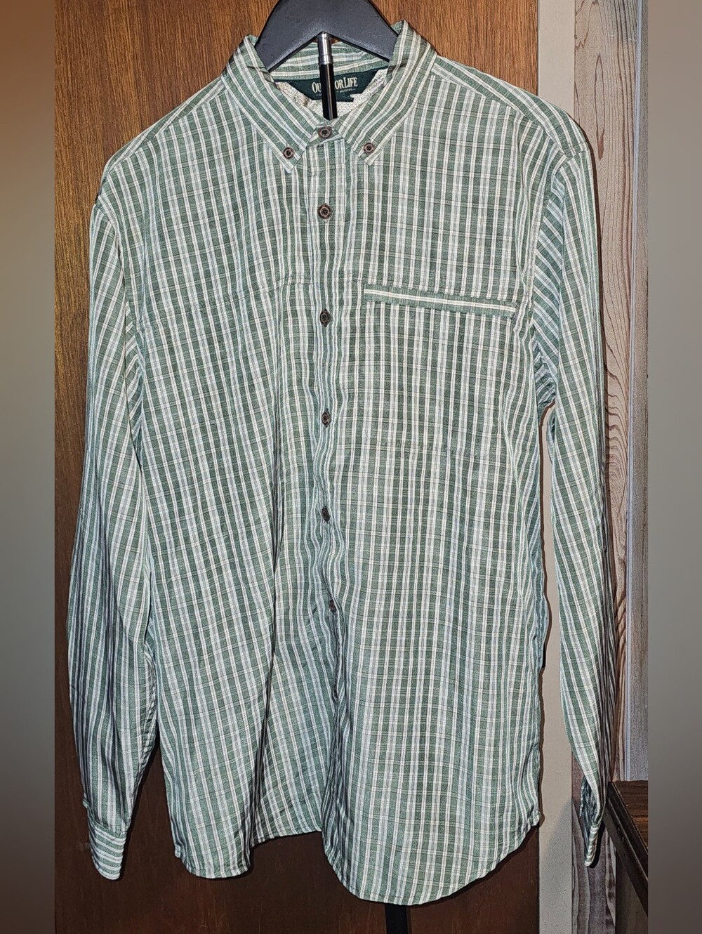 Outdoor Life Green & White Striped Long Sleeve Button-Down Shirt